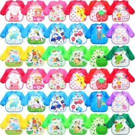 36 Pcs Kids Art Smocks Bulk Toddler Smocks for Painting Waterproof Children's Paint Aprons Colorful Washable Long Sleeve Smocks Arts and Crafts Supplies for Classroom Baby Boys Girls Aged 1-4 Years