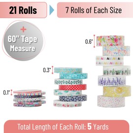 Mr. Pen- Washi Tape Set, 21 Rolls, Assorted Sizes, Floral Washi Tape for Journaling