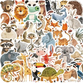 100PCS Cute Animal Stickers,Waterproof Kawaii Sticker,Unique Illustration Colourful Animal Stickers, Aesthetic Vinyl Sticker for Scrapbooking Water Bottles,Laptop,Computer,Car,Luggage (Style 1)