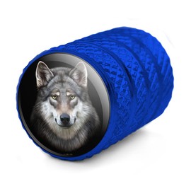 Grey Wolf Head Valve Stem Caps for Tire Rim Wheel Aluminum - Blue