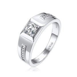 Wedding Rings for Men, MomentWish 0.5Carat Moissanite Moissanite Wedding Ring, D Color VVS1 Simulated Diamond 925 Sterling Silver Accent Rings Size12