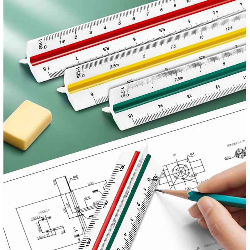 UQMIQURA 30 cm Scale Ruler, Plastic Scale Ruler, Triangular Ruler,