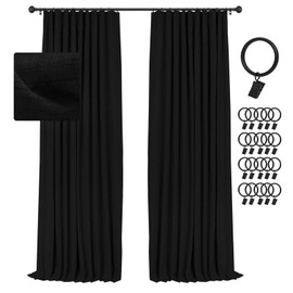 INOVADAY 100% Blackout Curtains for Bedroom, Black Out Curtains 84 Inch Long, Clip Rings Linen Blackout Drapes, Thermal Insulated Room Darkening for Living Room, 2 Panels - Black,W50xL84