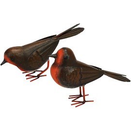 Set of 2 Metal Garden Ornament Robins