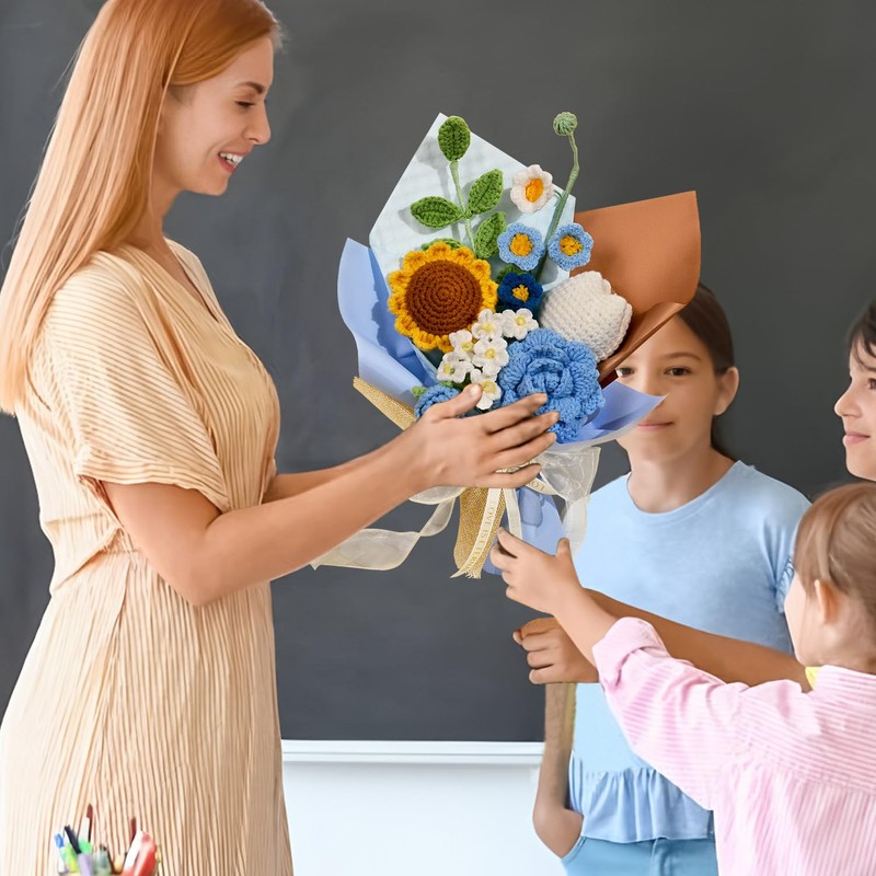 Wishwell Pop Crochet Flower Bouquet - Crochet Sunflowers, Roses, Tulips,