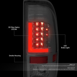 Auto Dynasty Tail Lights Compatible with Ford F250 F350 F450 F550 Super Duty, Driver and Passenger Side L-Style Red 3D LED Bar Brake Lamps Replacement, Chrome Housing Smoked Lens