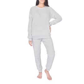 Sleepdown Womens Ladies Luxury Teddy Fleece Pyjamas Set Warm Soft Cosy 2 Piece Nightwear Loungwear Long Sleeve Top And Bottoms PJ (XL, Grey)