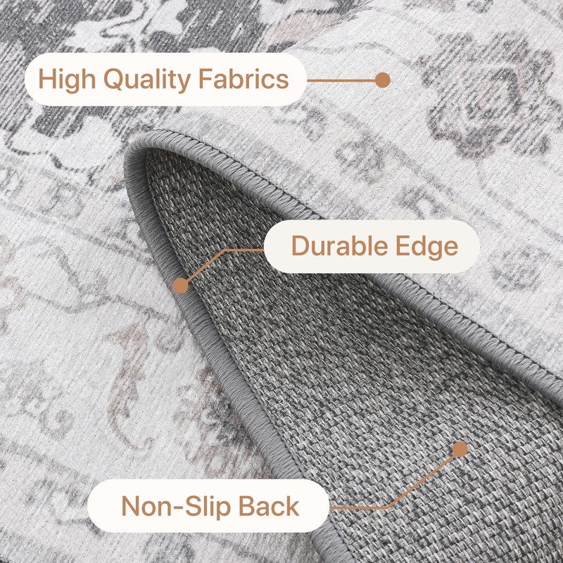GENIMO 60x120cm Grey Vintage Boho Rug - Non-Slip Washable Polyester