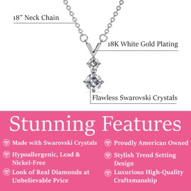 Cate & Chloe Andy 18k White Gold Pendant Necklace with Simulated Diamond Crystals, Hypoallergenic Jewelry for Women, Gift for Her