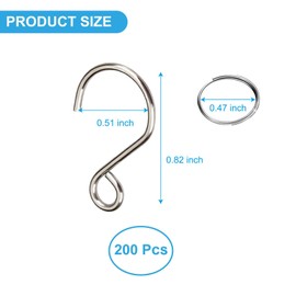 YAFIYGI 200Pcs Stainless Steel S Hooks for Chandelier Crystals Mini Silver Split Rings and Crystal Connectors Tiny Hanging Hooks for Ornaments and Decorative Hangers