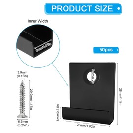 YFaith 50 Pieces WPC Fixing Clips, 8mm Groove Width Decking Fixing Invisible, 304 Stainless Steel WPC Decking Clips, Black, with 50 Pieces M4 Screws for Home, Garden, Patio