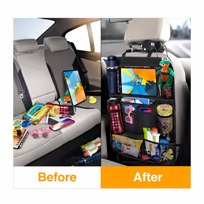 Car Backseat Organizer for Travel – Foldable Storage Pockets with