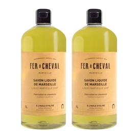Fer à Cheval Olive Oil Marseille Liquid Soap 1 L/33.81 fl oz - Hypoallergenic, Natural Ingredients, Eco-Friendly Body & Hand Wash, 2 Pack