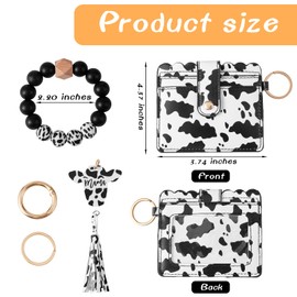 WEWAYSMILE Wristlet Bracelet Keychain with Wallet, Bracelet Keychain Wallet, Wristlet Keychain Bracelet Wallet, with Cow Pendant for Women(Black And White)