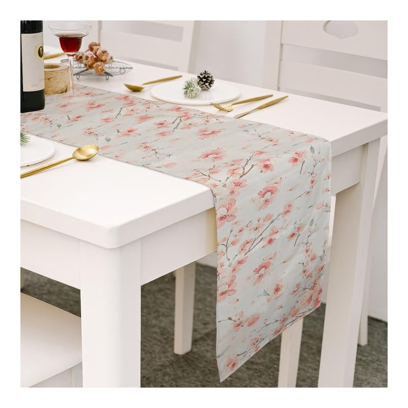 Hejo Cherry Blossom Pattern Table Runner,Reusable Table Runners for Dining