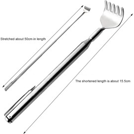 WaigN Silver Telescoping Back Scratcher, Itching Relieve Portable Back Scratcher for Women Men Convenient Massage Tool Stainless Steel Telescoping Back Scratcher Tool, Back Scratchers
