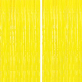 2PC Yellow Backdrop Curtain for Birthday Party Decorations, Yellow Streamers Fringe Backdrop Birthday Decorations, Foil Fringe Curtains Party Decorations