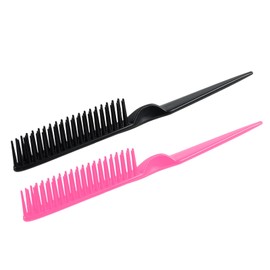 3 Row Hair Comb for Natural Detangling Hair Styling Brush Nylon Bristle Unbraider Teasing Comb Rat Tail for Women Men Black and Pink
