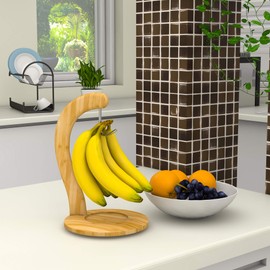 Ruichang Banana Holder Stand Banana Hanger,Bamboo Sturdy Banana Hook for Kitchen Countertop Banana Tree Keeper