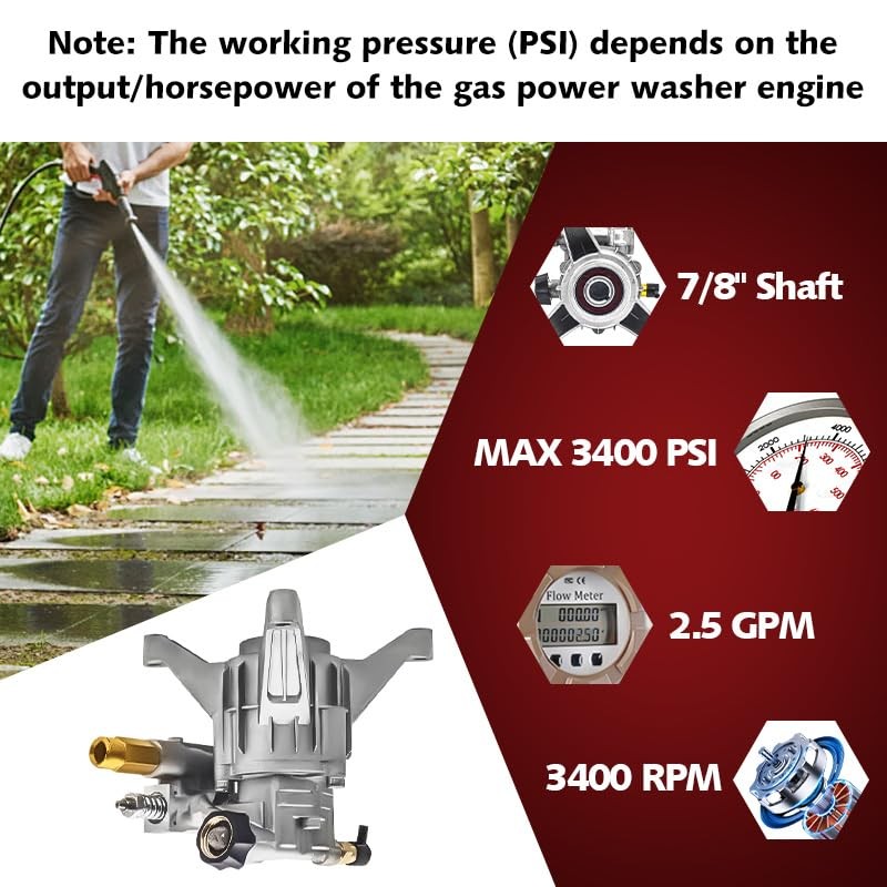 3400PSI Pressure Washer Pump Replacement 7/8'' Shaft Vertical Power Washer