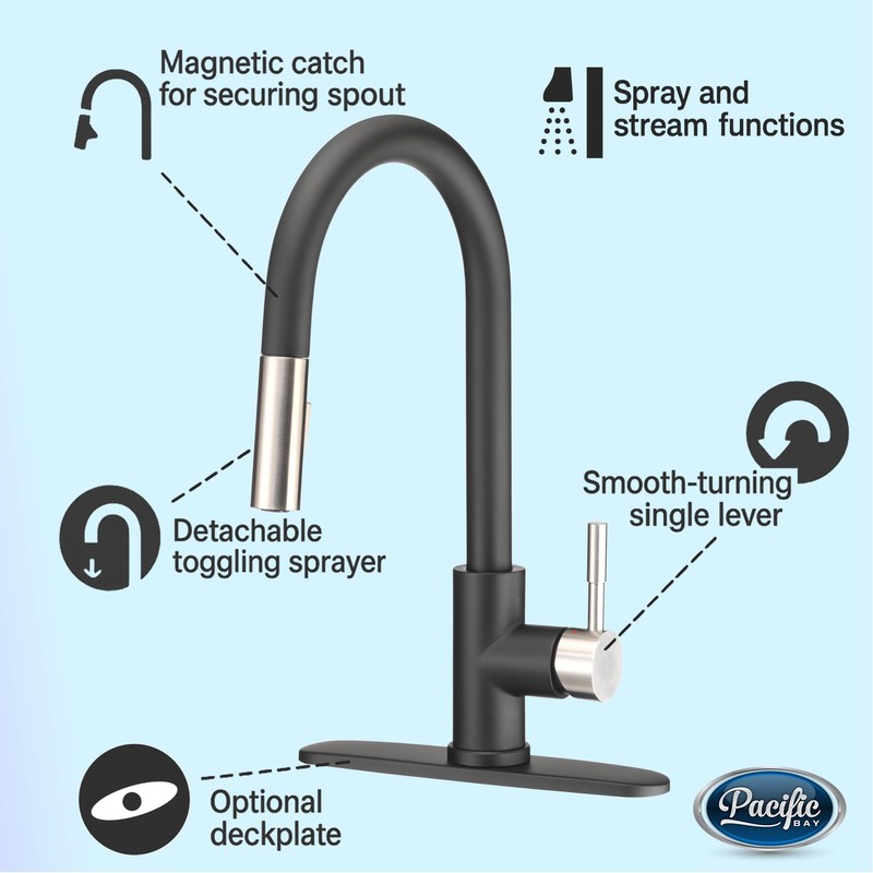 Pacific Bay Bellevue Pull-Down Kitchen Faucet – Single-Handle with in-Line