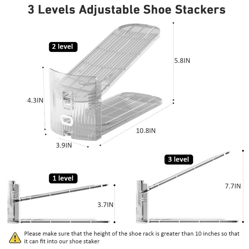 12 Pack Clear Shoe Slots Organizer - Adjustable Height 3.7''to