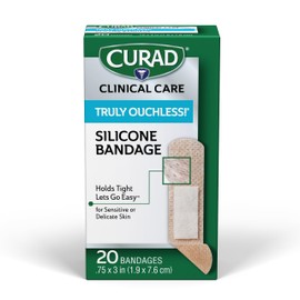 CURAD Truly Ouchless! Silicone Bandages, .75" x 3", for Sensitive or Delicate Skin, Flexible Fabric, Protects Scrapes, Cuts & Burns (Pack of 480)