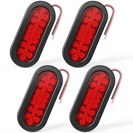 Dinfu 6 Inch Oval Red LED Trailer Tail Lights 4PCS,Super Bright 24 LEDs Brake Turn Stop Tail Lights with Flush Mount Grommets for RV Truck, Bus, Boat, Trailer