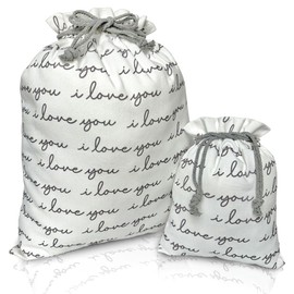 Gather & Knot Drawstring Gift Bags | 20" Large 12" Small | Premium Canvas | Reusable Fabric Wrap for Anniversary, Wedding, Birthdays, Baby Shower | I Love You