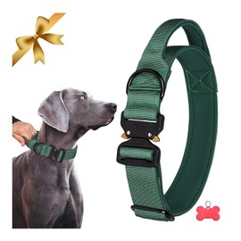 Large Tactical Dog Collar with Handle, Thick Adjustable Dog Collar, Heavy Design, Quick Release Metal Buckle, Dog Collar, Strong Nylon Dog Collars, Neoprene, Padded, Green, XL