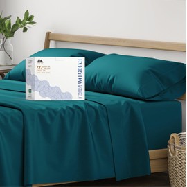 Mayfair Linen 100% Organic Cotton Sheets Queen Size - 4 PC Organic Cotton Queen Size Percale Weave Sheet Set, Soft, Cooling, Crisp & Breathable, 16" Deep Pocket Hotel Quality Bedding Set - Teal