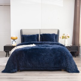 YUSOKI Faux Fur Queen Blanket(Navy Blue,90" x 90"),Whithout Pillows,Winter Lightweight Plush Fuzzy Soft Cozy Microfiber Comfy Bed Blanket for Women Kids Girls Couch Sofa Washable