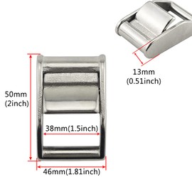 38mm 2 Pack Heavy-Duty 316 Stainless Steel Lock Slider Buckles Heavy Strap Release Buckle Adjustable Metal Buckle Fasteners (1.5 inch)