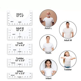 YiyuanHe 5PCS T-Shirt Alignment Rulers, Center Design Guide Tool for Vinyl Heat Press, Adult Youth Toddler Infant