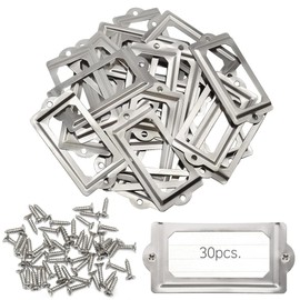 Ruidee Pack of 30 Metal Label Holders, 70 x 33 mm, Label Frame for Cards (Lable Holders with Screws) for Furniture, Drawers, Cabinets, Bookcase, Name Card (IBQK-Silver-70)