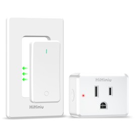 HiHiniu Remote Control Outlet Wireless Wall Mounted Light Switch, Compact Indoor Electrical Plug in On Off Power Switch for Lamp, Home Appliances, 300 Feet RF Range, Removable Buckle, FCC Listed