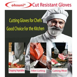 ohsuni Cutting Gloves, 1 Pairs of Cut Resistant Gloves Food Grade, Cut Resistant Gloves for Kitchen, Oyster Shucking, Fish Fillet Processing, Carving Wood and Gardening(Large-Grey)