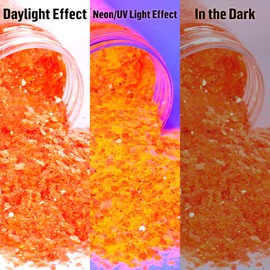 Ceya High Gloss Iridescent Chunky Glitter, 4.9oz/ 140g Fluorescent Orange Neon Glitter Powder Mixed Fine Opal Flakes Nail Sequins for Craft Resin, Nail, Tumblers, Painting, Snow Globe, Christmas Decor