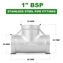 TAISHER 2 Pcs Stainless Steel Tee Pipe Fittings, 1" x 1" x 1" BSP Female Pipe Fittings, for Water Oill Air Gas