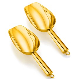 Ice Scoop, Set of 2, HaWare Stainless Steel Small Weighing Scoop, Flour Scoop, Food Scoop, Bag Shovel, Filling Scoop for Kitchen, Bar, Buffet, Party, Versatile & Dishwasher Safe - Gold