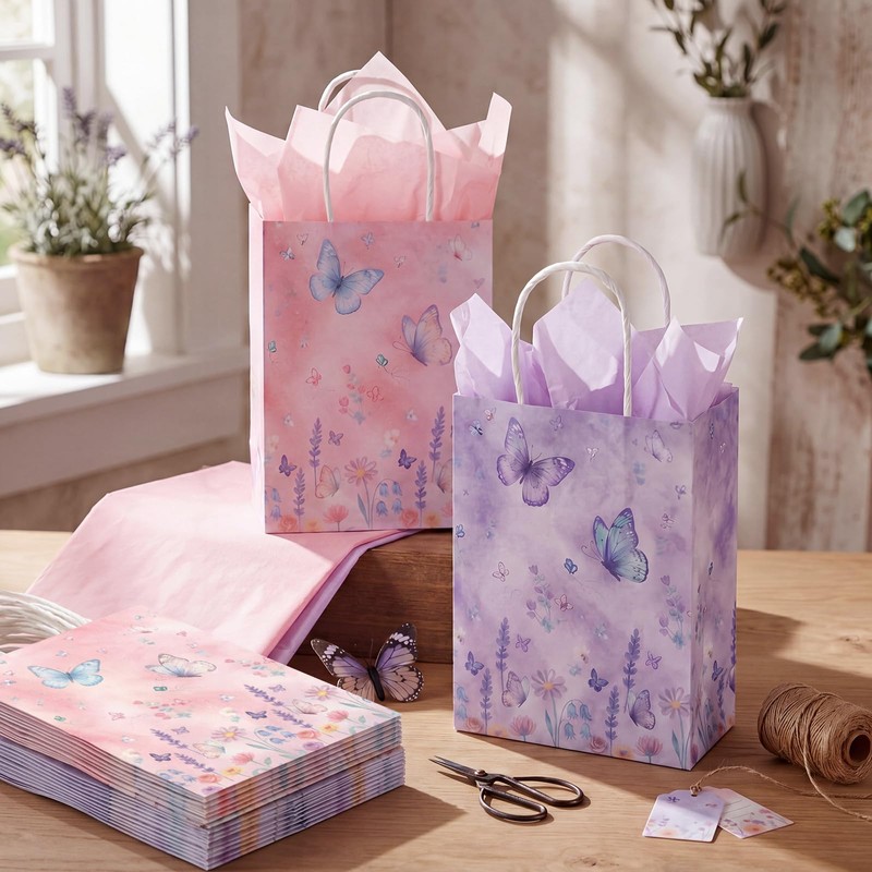 Kolldenn 24 Pack Butterfly Party Favor Gifts Bags with 30