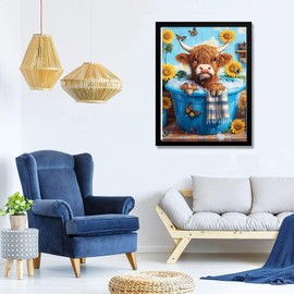 cdsnxore Diamond Painting Kits for Adults, Highland Cow Diamond Art Kits for Adults Beginners, Diamond Arts Kits for Home Wall Decor 30 * 40CM(Blue)