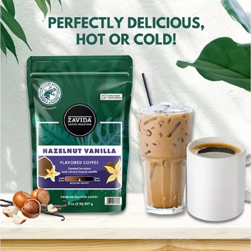 Zavida Coffee Whole Bean Coffee, Hazelnut Vanilla, 32 oz.