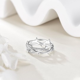 HUKKUN Thorns Ring 925 Sterling Silver Thorn Ring Jesus Rings Jewelry Gifts for Women Size 7