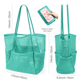 KPX Beach Bag with Mini Pocket, Beach Tote Bags for Women Large Foldable Mesh Swimming Pool Travel Bags - Sandproof, Teal, Casual