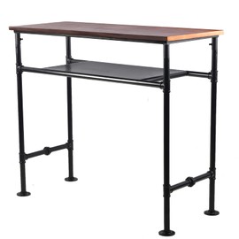 BOKKOLIK Farmhouse Bar Table 41.3inch Height Industrial Cafe Bistro Tables Vintage Office Meeting Desk Computer Table Rustic Metal Pipe and Wood Design