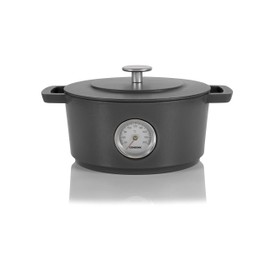 Combekk RAILWAY Recycled Enameled Cast Iron 4.25 Quart Dutch Oven w/ Thermometer, Concrete, 9.5"