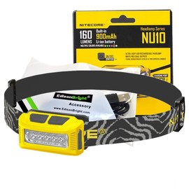 Nitecore NU10 160 Lumen USB rechargeable LED headlamp/worklight and EdisonBright brand USB charging cable bundle (Yellow)