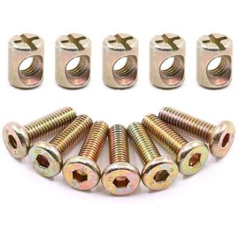 15 Sets Furniture Bolt Nut Set M6 Hex Socket Cap Screw Bolt Nuts Kit 45 mm Zinc Plated Flat Head Bolt Barrel Nut Screw Nuts for Furniture Crib Chair