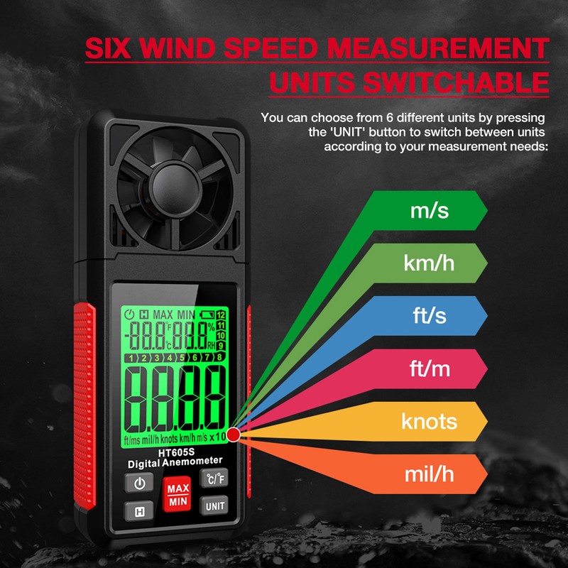 Digital Anemometer High Accuracy 2.26 Inch LCD Screen Thermal Handheld